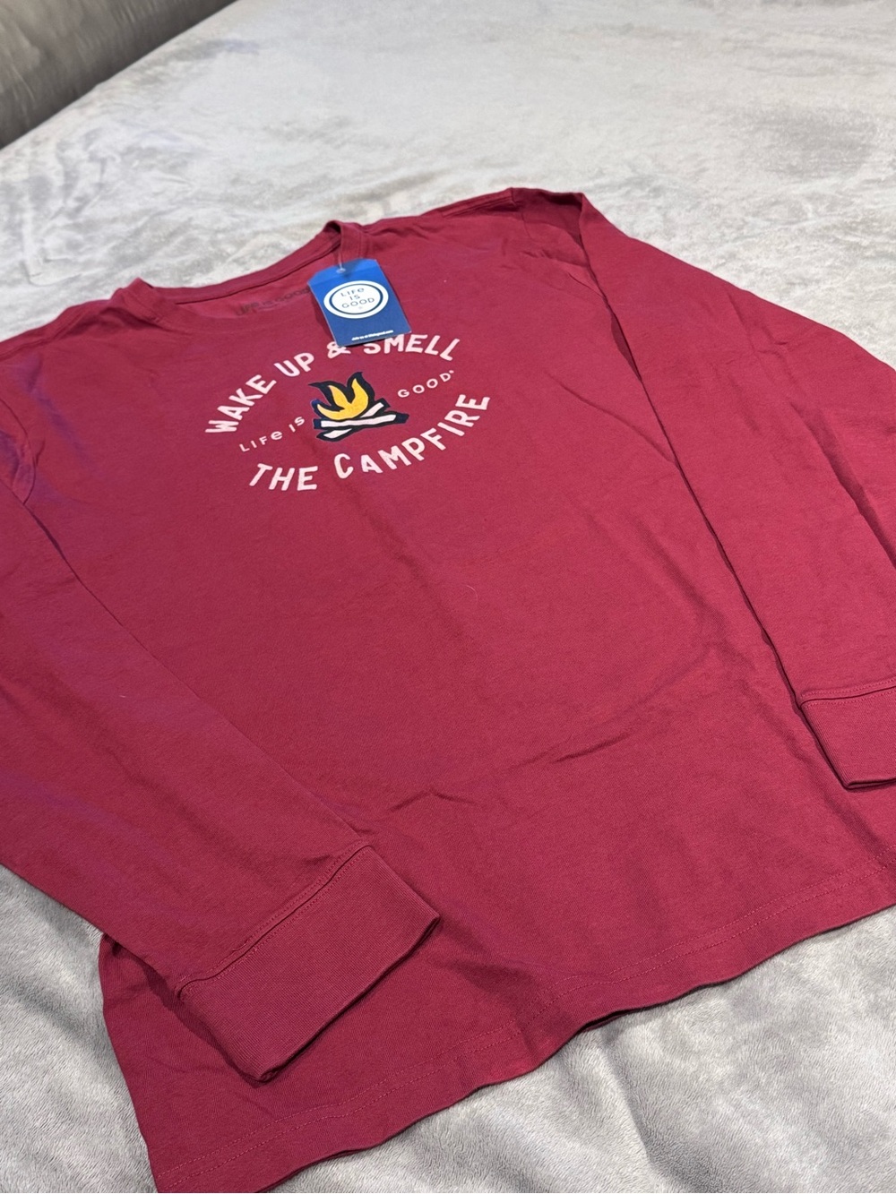 Life is Good Long Sleeve Tee with Campfire Graphic